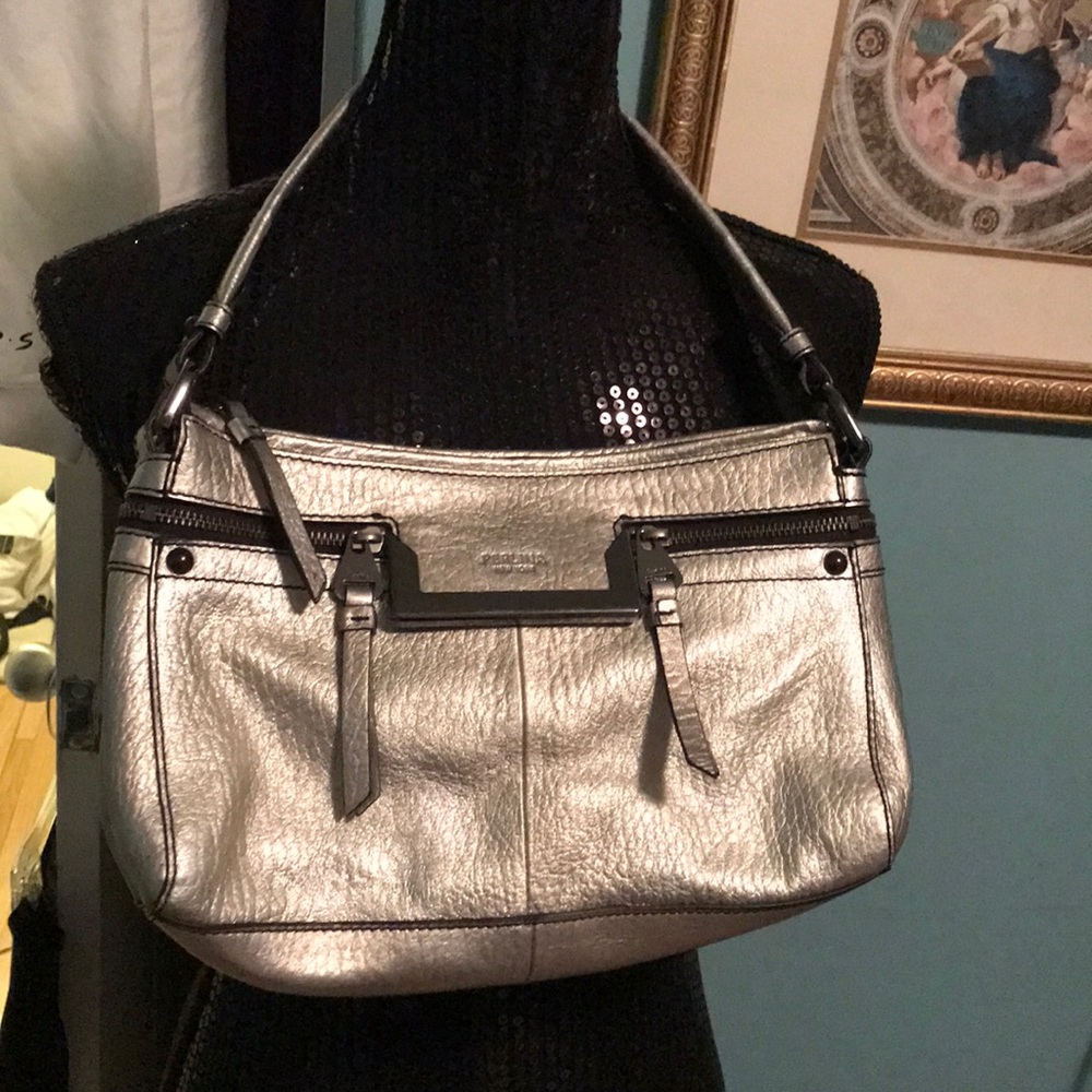 Perlina New York silver pebbled leather handbag